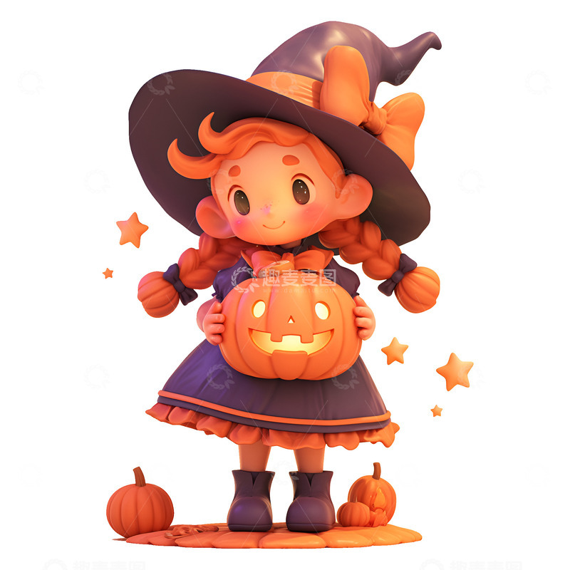 高清大图下载【趣麦麦图】抱着南瓜灯的巫女