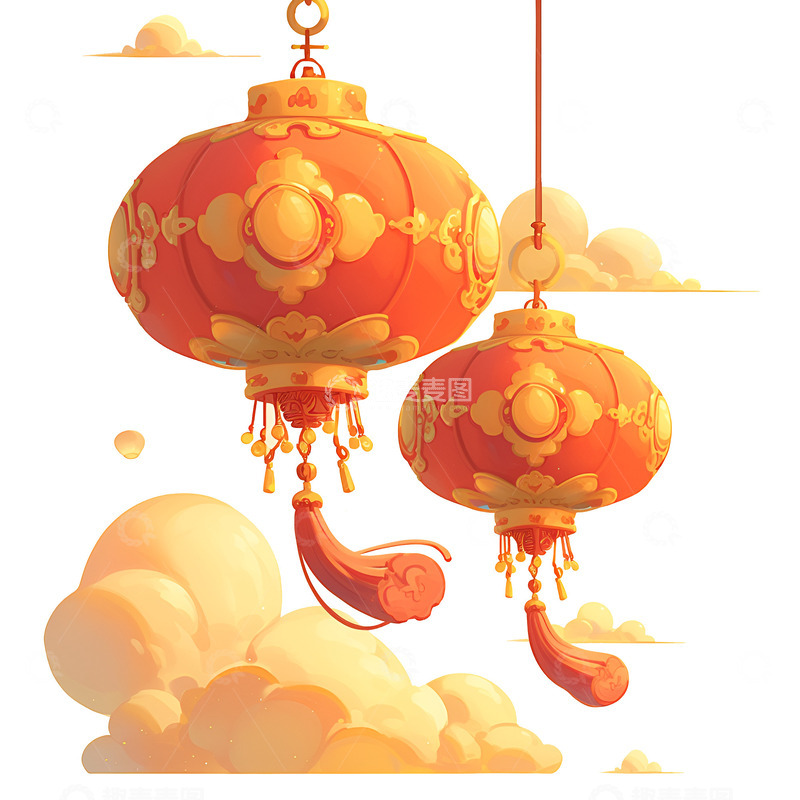 高清大图下载【趣麦麦图】两个大红灯笼