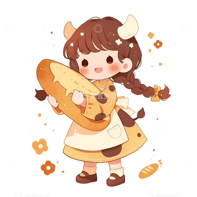 高清大图下载【趣麦麦图】抱着面包的女孩