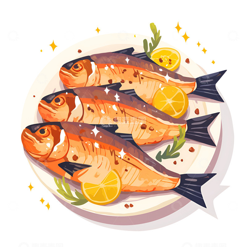 高清大图下载【趣麦麦图】一盘子柠檬烤鱼