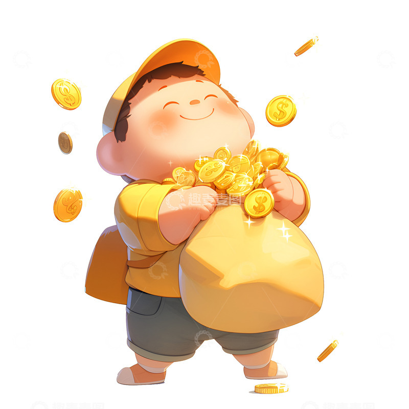高清大图下载【趣麦麦图】-拿着一袋钱币的小孩