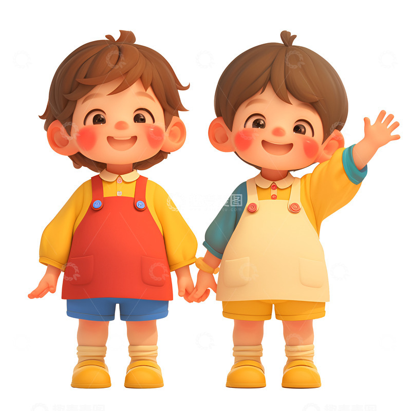 高清大图下载【趣麦麦图】手拉手打招呼的小朋友