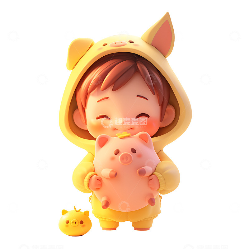 高清大图下载【趣麦麦图】抱着宠物猪的小男孩