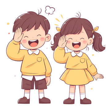 两个敬礼的小朋友