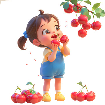 采摘樱桃的小孩