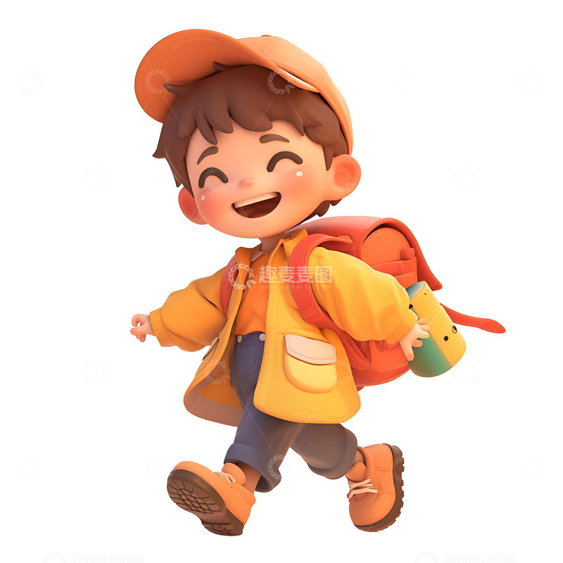 高清大图下载【趣麦麦图】-背着书包上学的小孩
