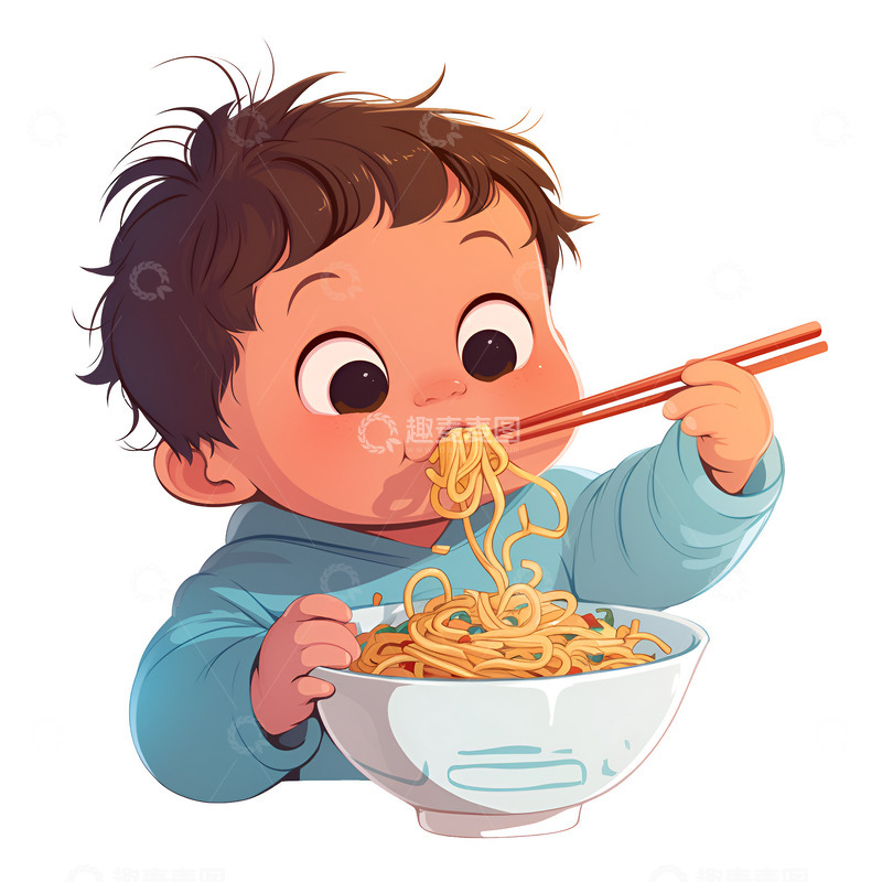 高清大图下载【趣麦麦图】大口吃拉面的小孩子