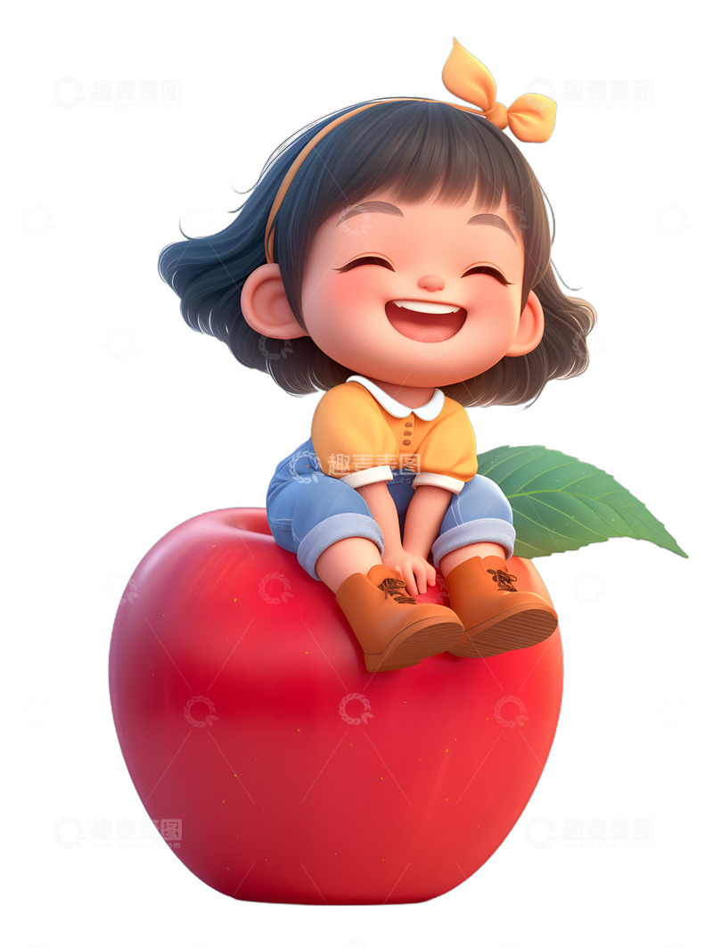 高清大图下载【趣麦麦图】卡通苹果小女孩孩子