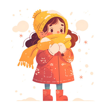 带着帽子围着围巾的女孩