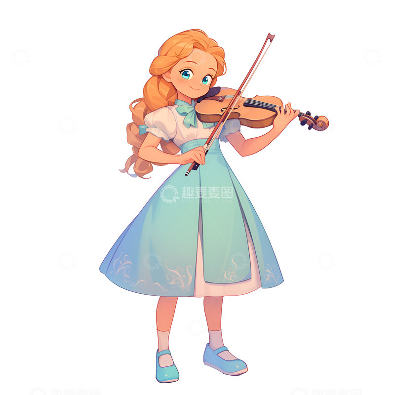高清大图下载【趣麦麦图】卡通简约拉小提琴的公主