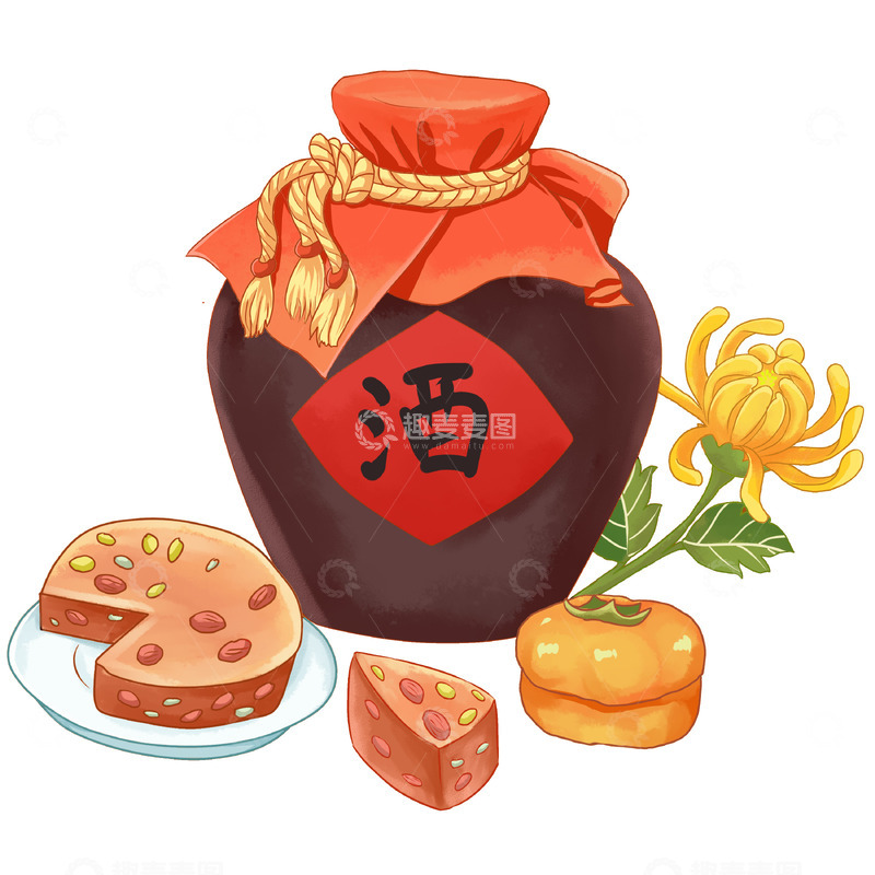 源文件下载【趣麦麦图】重阳节菊花糕点酒水