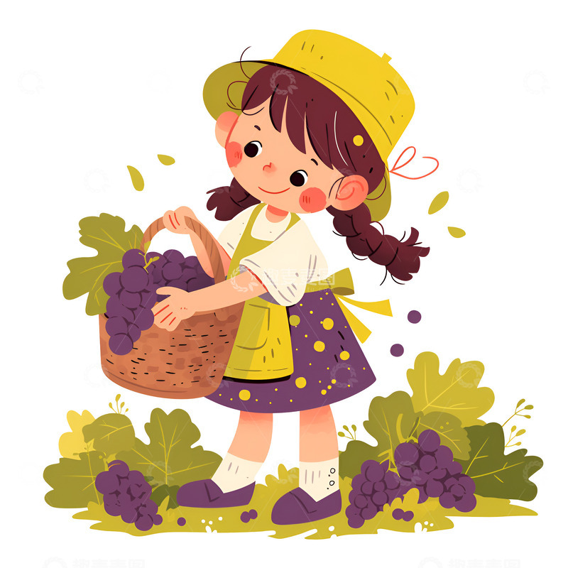 高清大图下载【趣麦麦图】抱着一筐葡萄的女孩