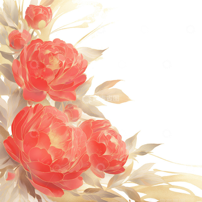 高清大图下载【趣麦麦图】牡丹花水彩插画素材