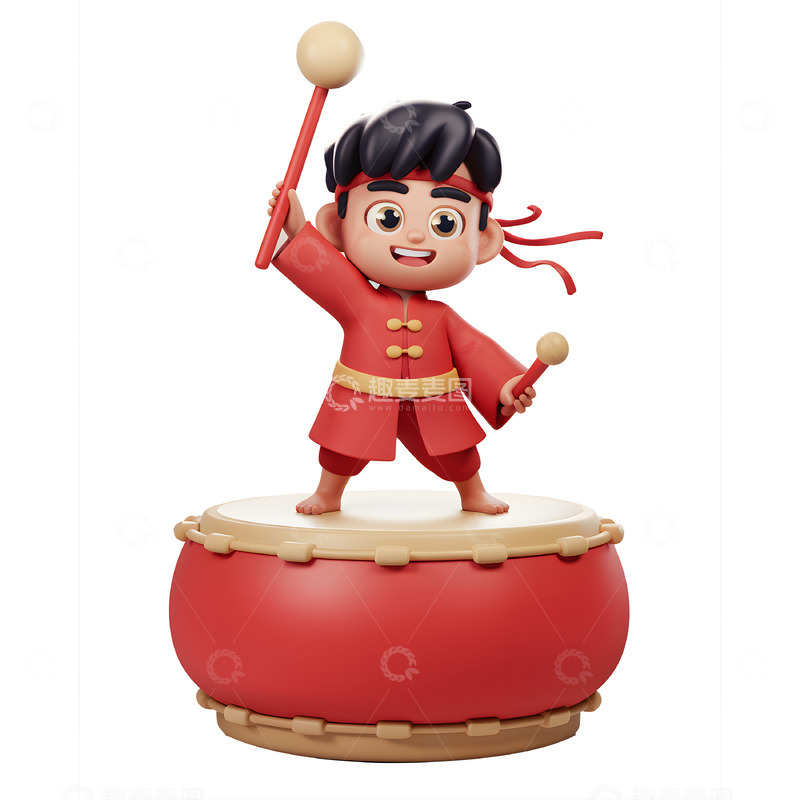 高清大图下载【趣麦麦图】打鼓庆祝卡通3D人物素材