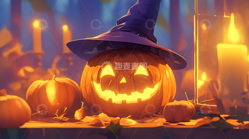 高清大图下载【趣麦麦图】蜡烛万圣节南瓜背景