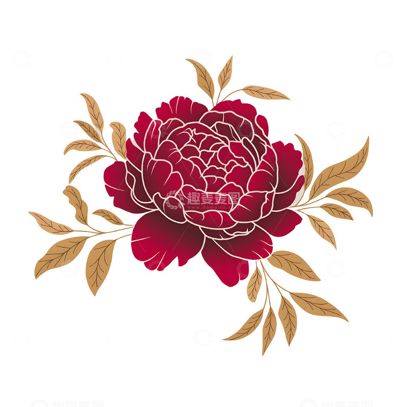 高清大图下载【趣麦麦图】牡丹花国花扁平插画素材