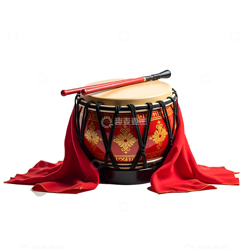 高清大图下载【趣麦麦图】-精致的中国鼓与红绸