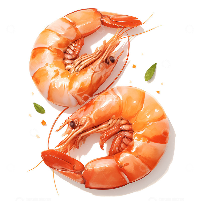 高清大图下载【趣麦麦图】两只肥美的小虾