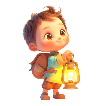 提着油灯探险的小孩子