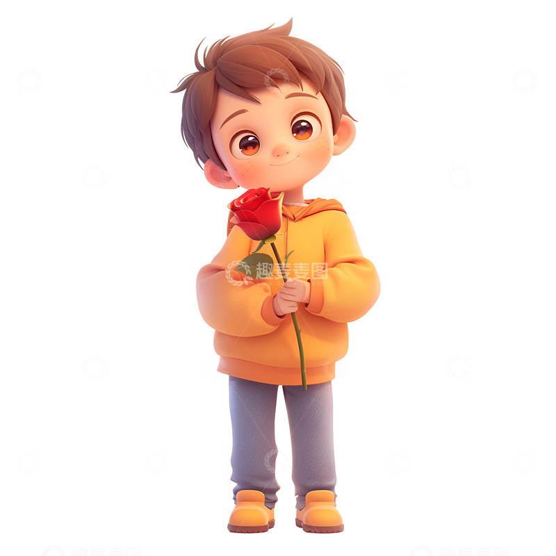 高清大图下载【趣麦麦图】拿着一枝玫瑰花的小男孩