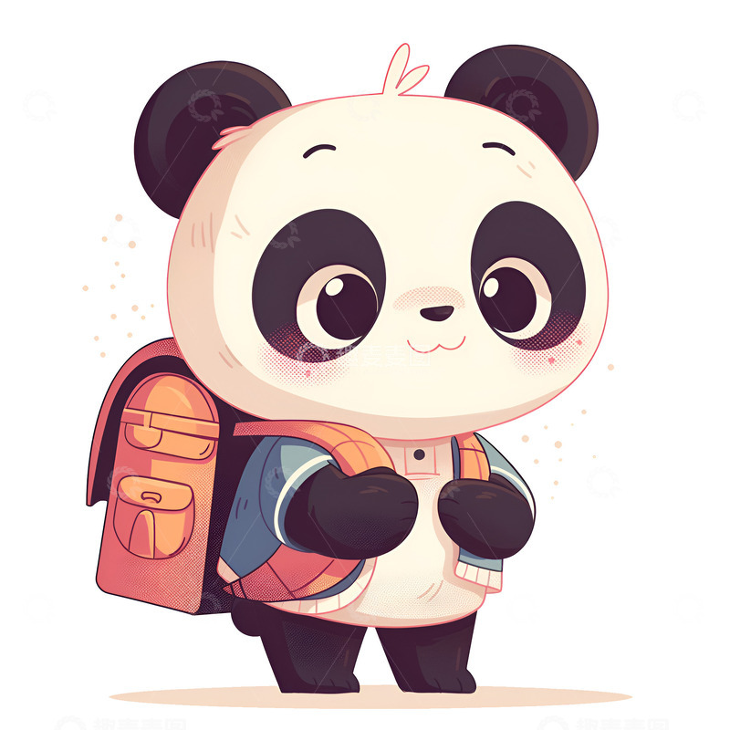 高清大图下载【趣麦麦图】背着书包的小熊猫