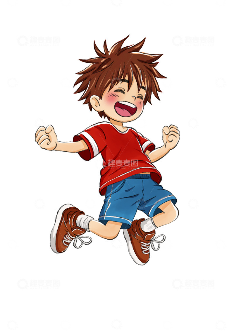 源文件下载【趣麦麦图】跳跃兴奋欢呼的小男孩手绘卡通