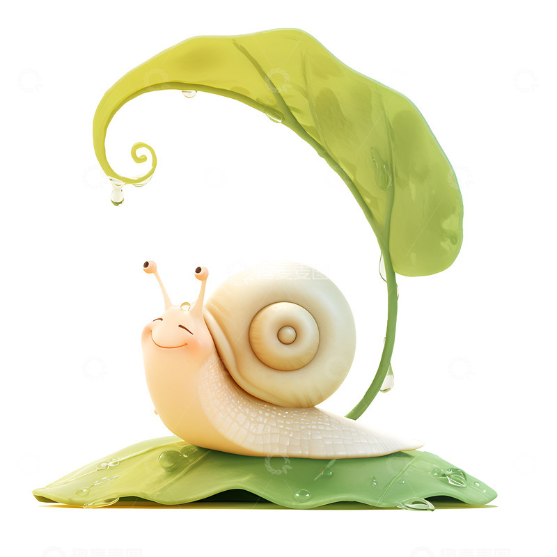 高清大图下载【趣麦麦图】趴在叶子上的蜗牛