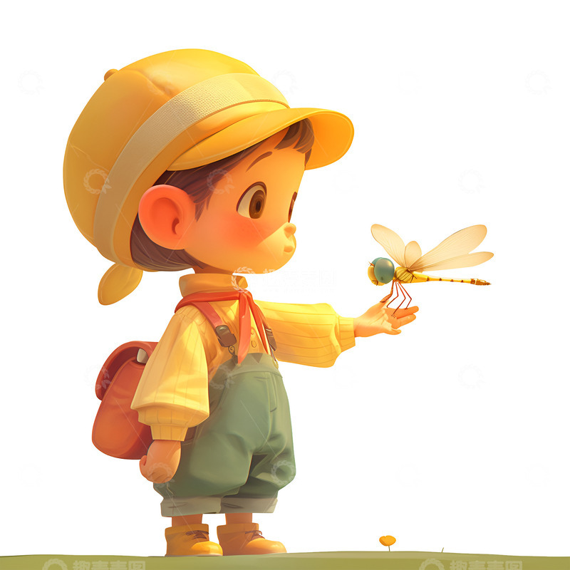 高清大图下载【趣麦麦图】一个小男孩和蜻蜓