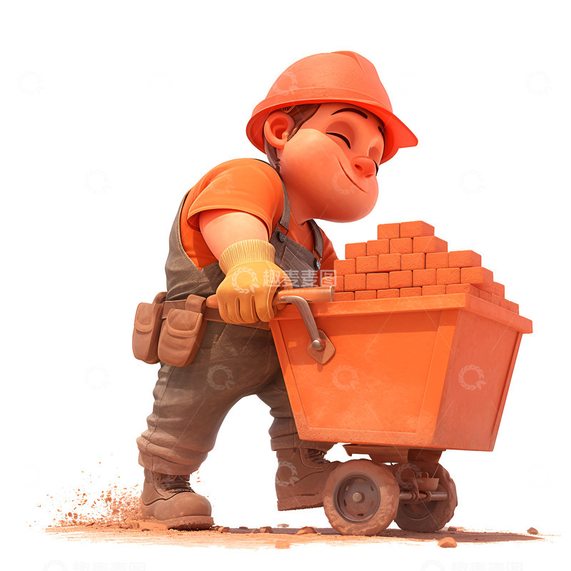 高清大图下载【趣麦麦图】推着一车砖头的工人