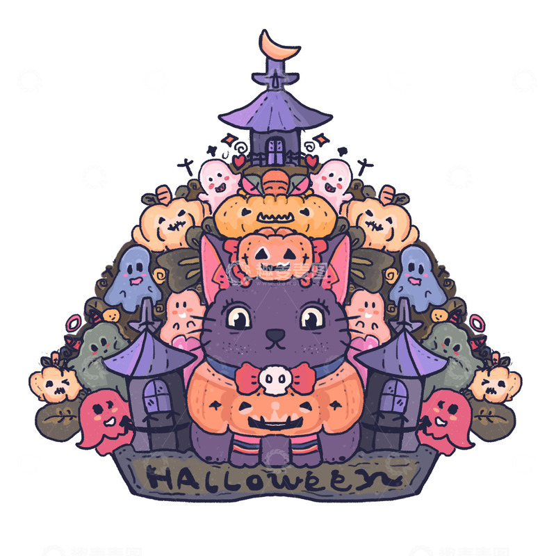 源文件下载【趣麦麦图】猫咪城堡南瓜万圣节幽灵蛋糕