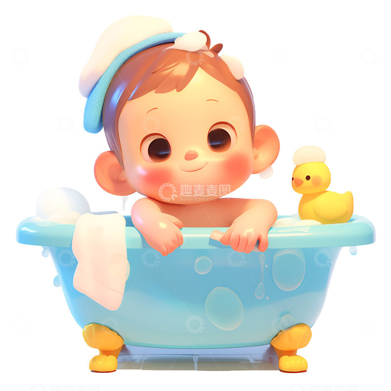 高清大图下载【趣麦麦图】一个洗澡的小宝宝