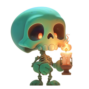 拿着一根蜡烛的骷髅