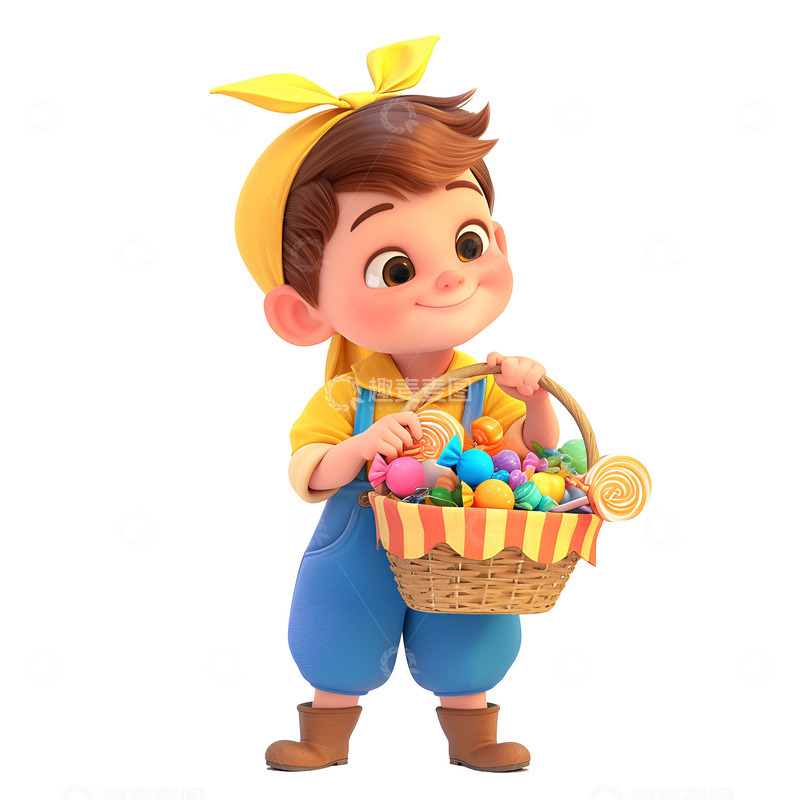 高清大图下载【趣麦麦图】提着一篮子糖果的小孩