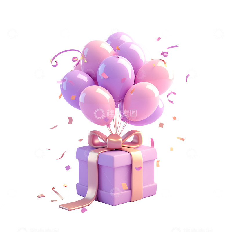 高清大图下载【趣麦麦图】绑着气球的礼物盒子
