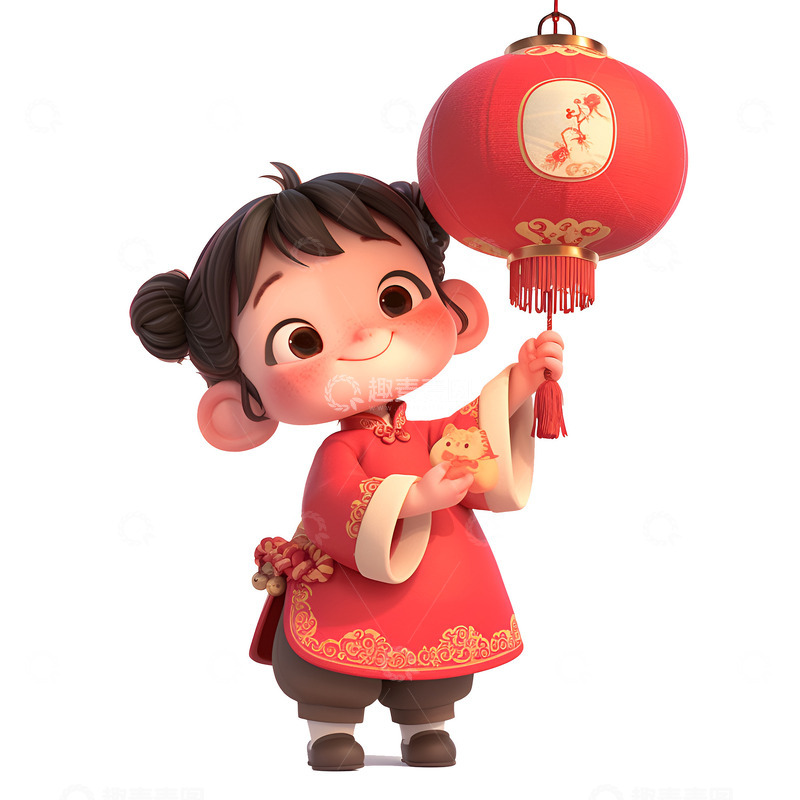 高清大图下载【趣麦麦图】挂红灯笼的小女孩
