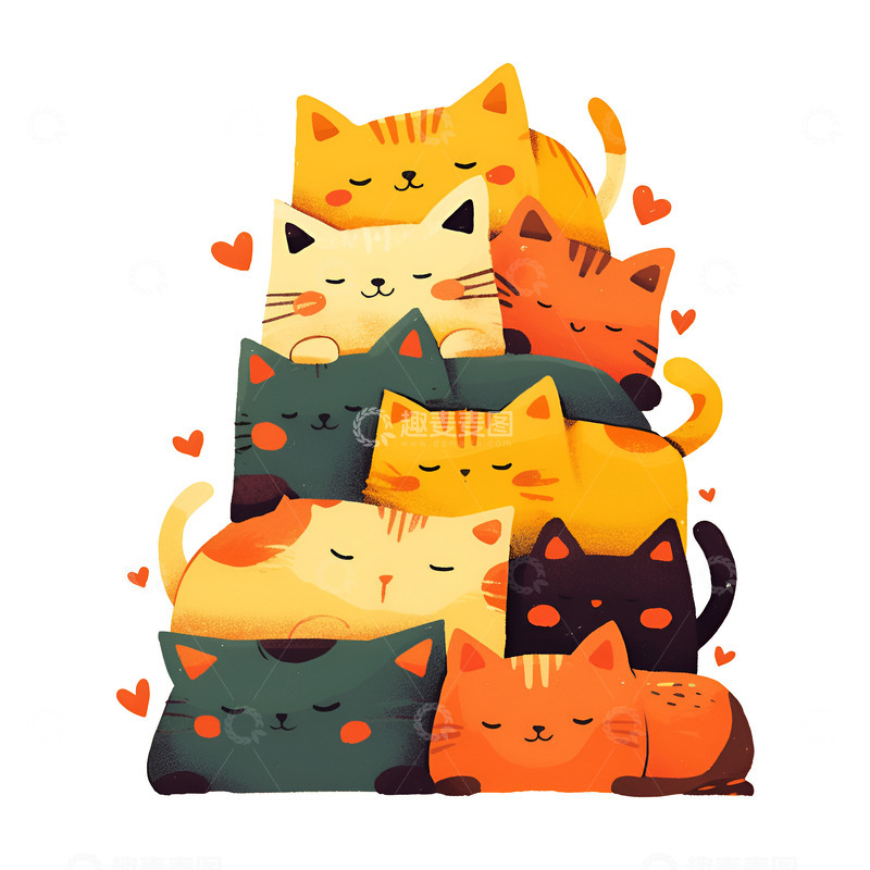 高清大图下载【趣麦麦图】卡通简约一堆叠起来的猫猫