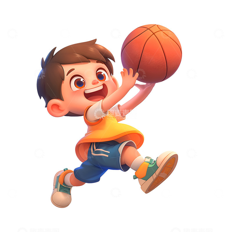高清大图下载【趣麦麦图】投篮的小男孩