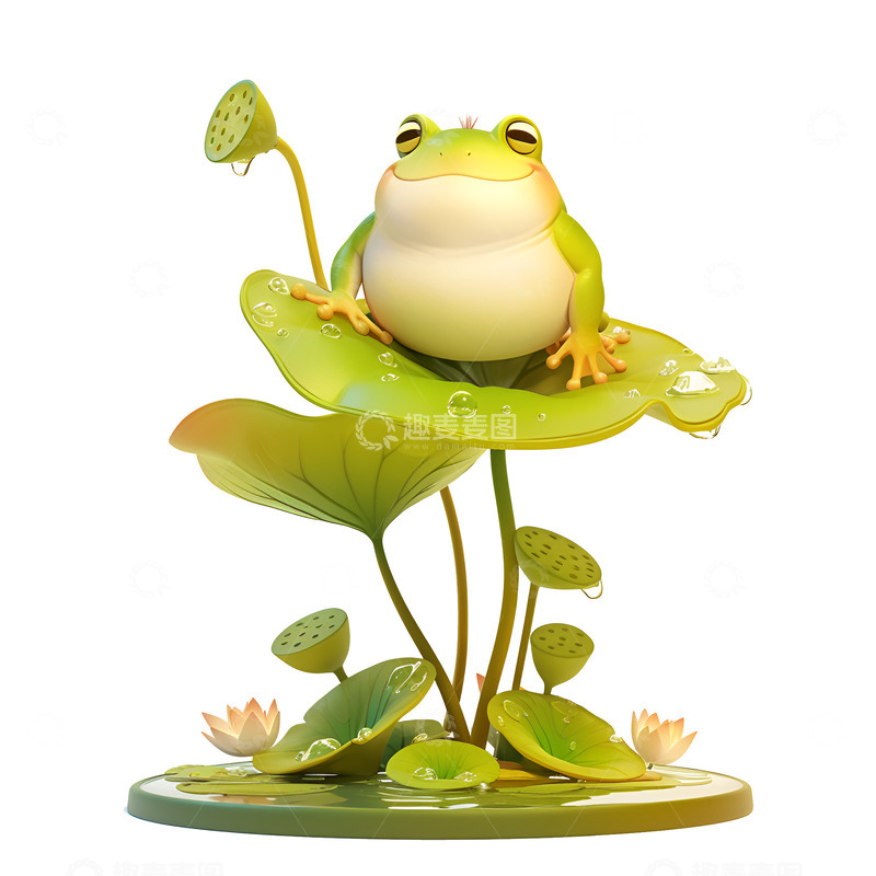 高清大图下载【趣麦麦图】坐在荷叶上的青蛙