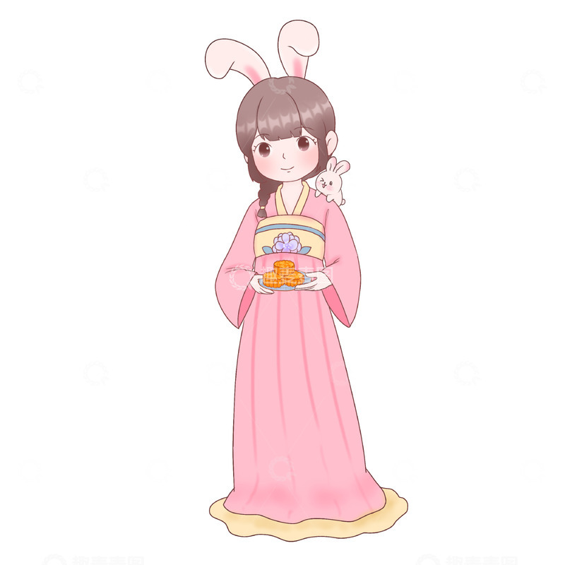 源文件下载【趣麦麦图】中秋节嫦娥玉兔拿月饼