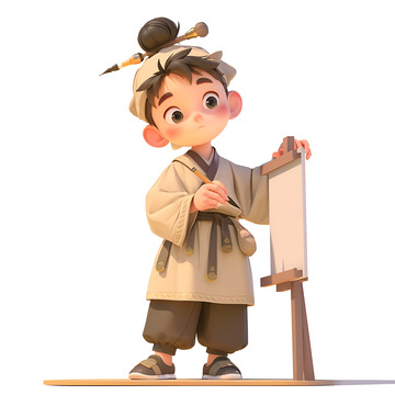 拿着木板招牌写字的古人