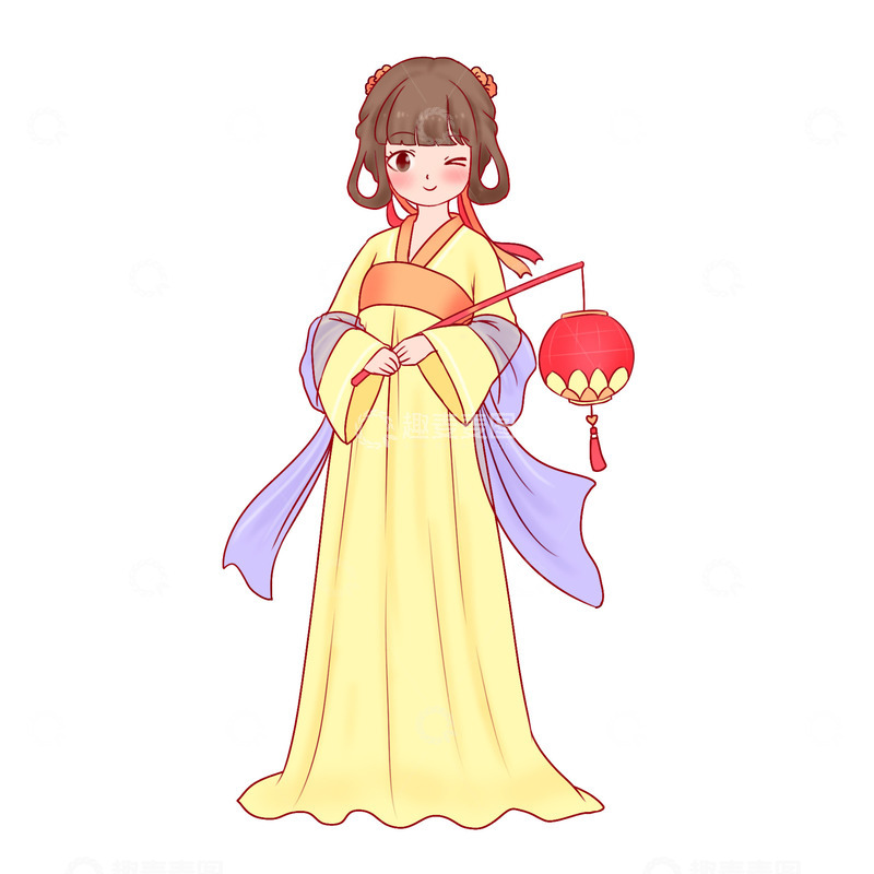 源文件下载【趣麦麦图】元旦汉服人物提花灯
