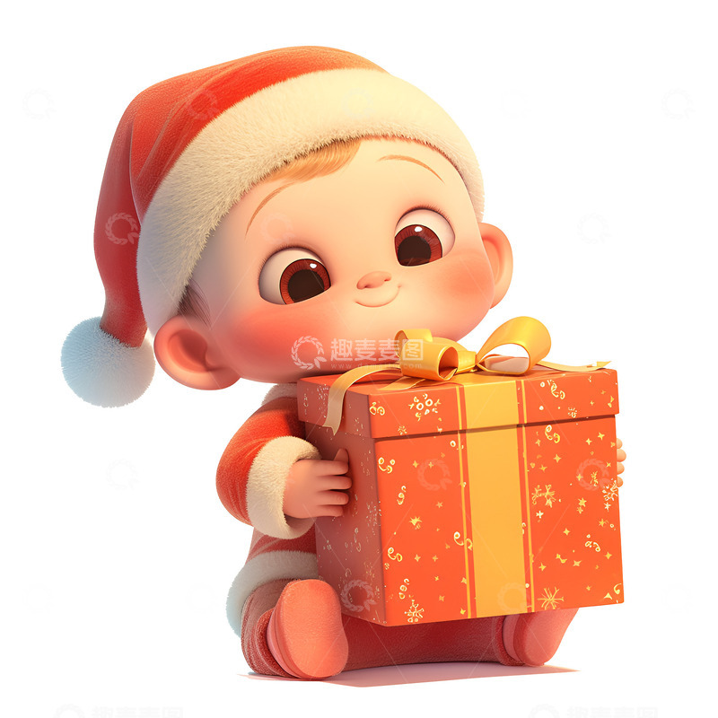 高清大图下载【趣麦麦图】抱着圣诞礼物的小孩
