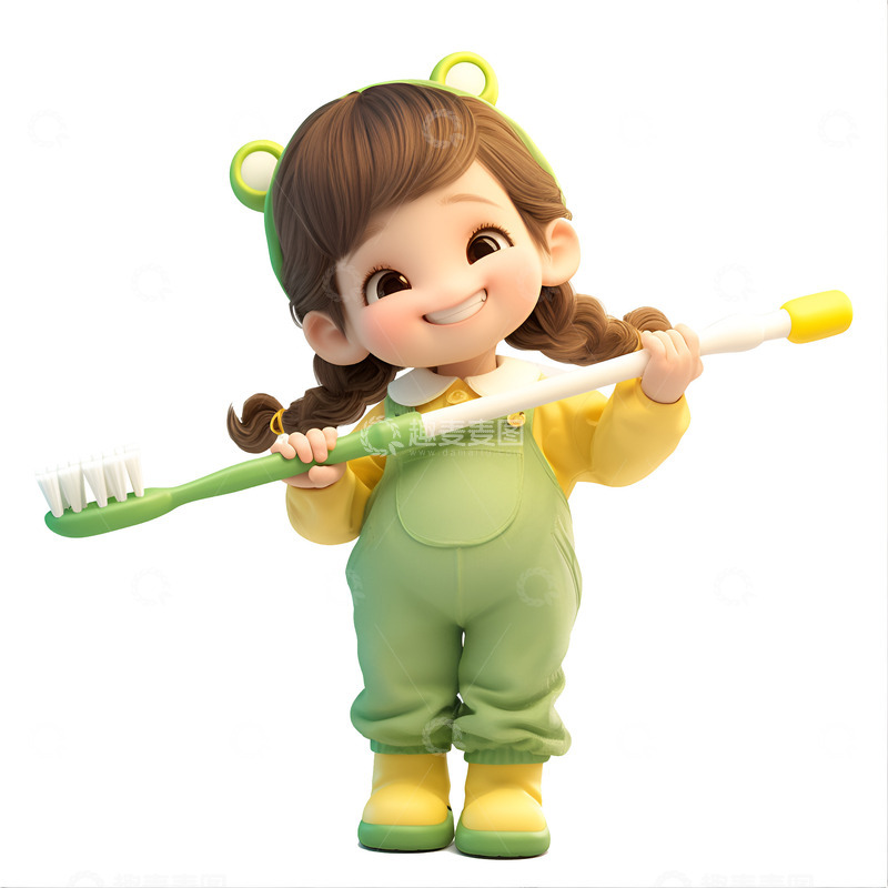 高清大图下载【趣麦麦图】拿着一把大牙刷的小女孩
