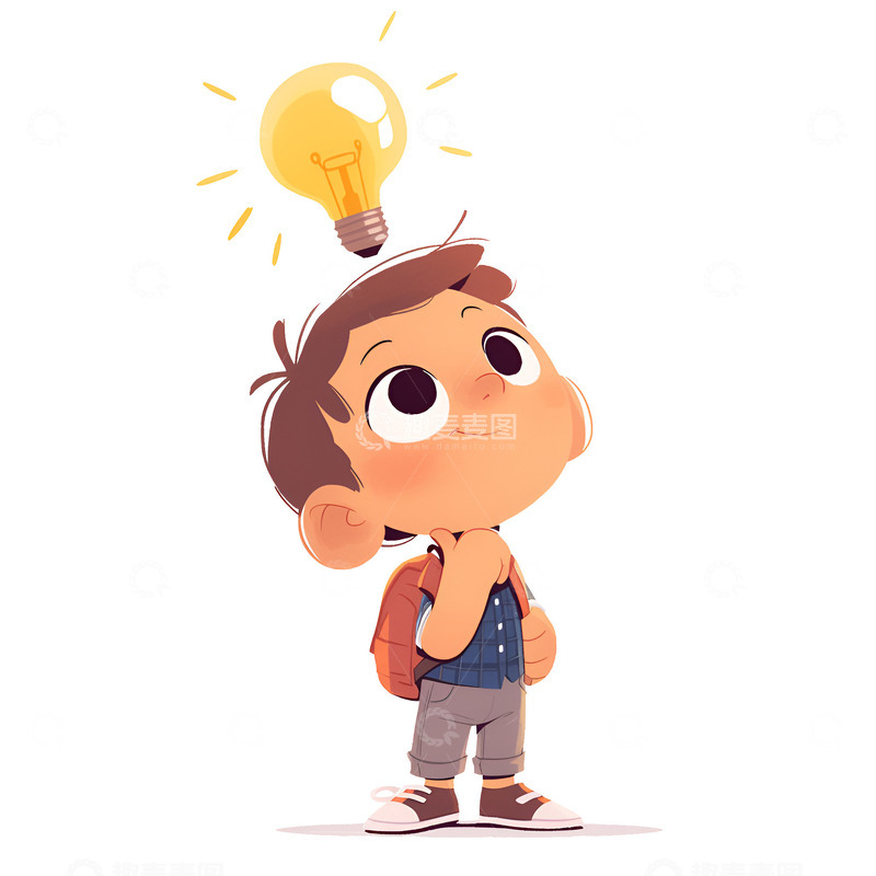 高清大图下载【趣麦麦图】卡通简约思考的男孩