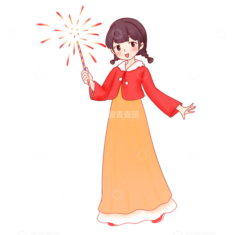 源文件下载【趣麦麦图】元旦放烟花人物