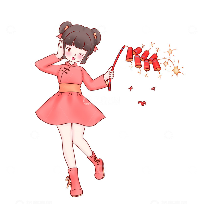 元旦人物放鞭炮