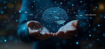 手捧大脑的商务科技人员背景图