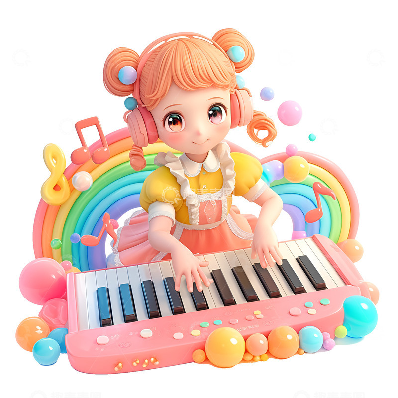 高清大图下载【趣麦麦图】弹电子琴的女孩