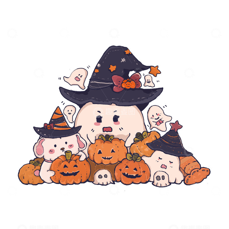 源文件下载【趣麦麦图】幽灵南瓜万圣节小狗可爱帽子