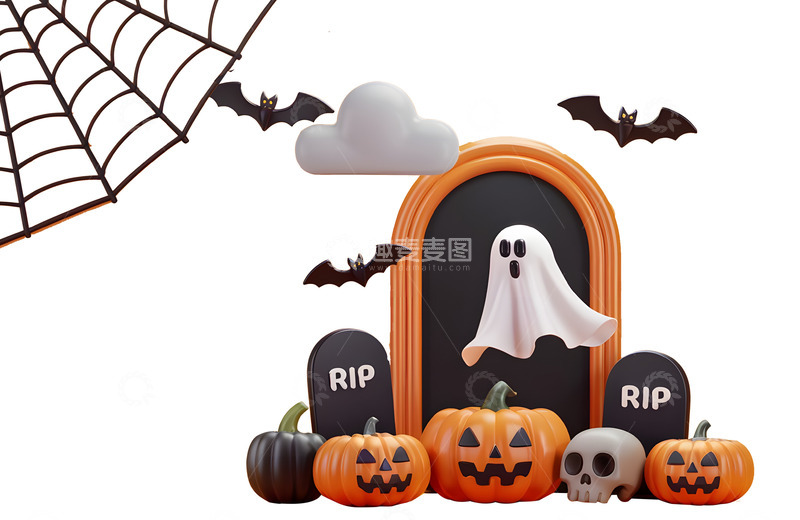 高清大图下载【趣麦麦图】万圣节南瓜灯幽灵3D卡通素材